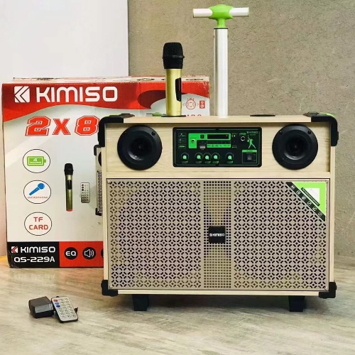 Loa Kéo Di Động Karaoke KIMISO QS-229A (Bass đôi 8x2, 1 Micro Không Dây)