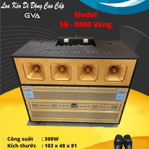 Loa Kéo Di Động GVA SB - 8800 Vàng (Bass 40cm x2, 2 Micro)